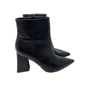 Marc Fisher Womens 9.5 Black Leather Kulika Booties Pointed Toe Wrap Block Heel